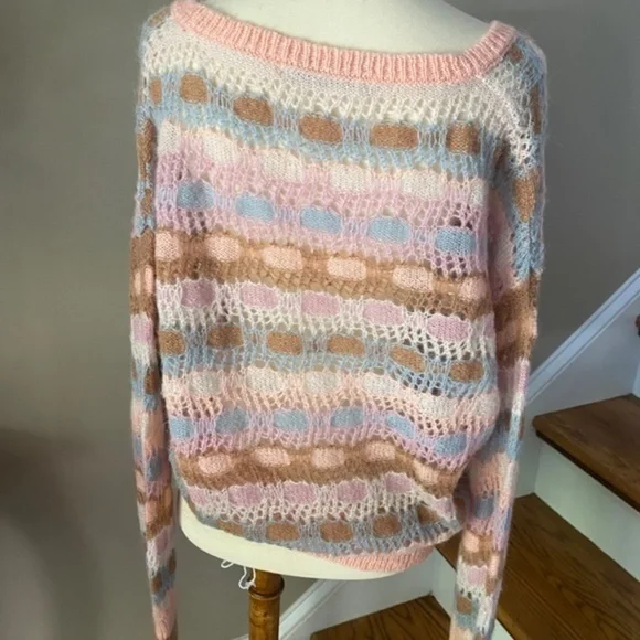 Anthropologie Lineamaglia Pink Crochet Sweater M/L - Picture 11 of 13